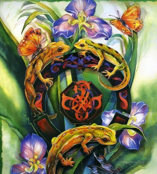 jardín mágico lagarto fantasía Pinturas al óleo